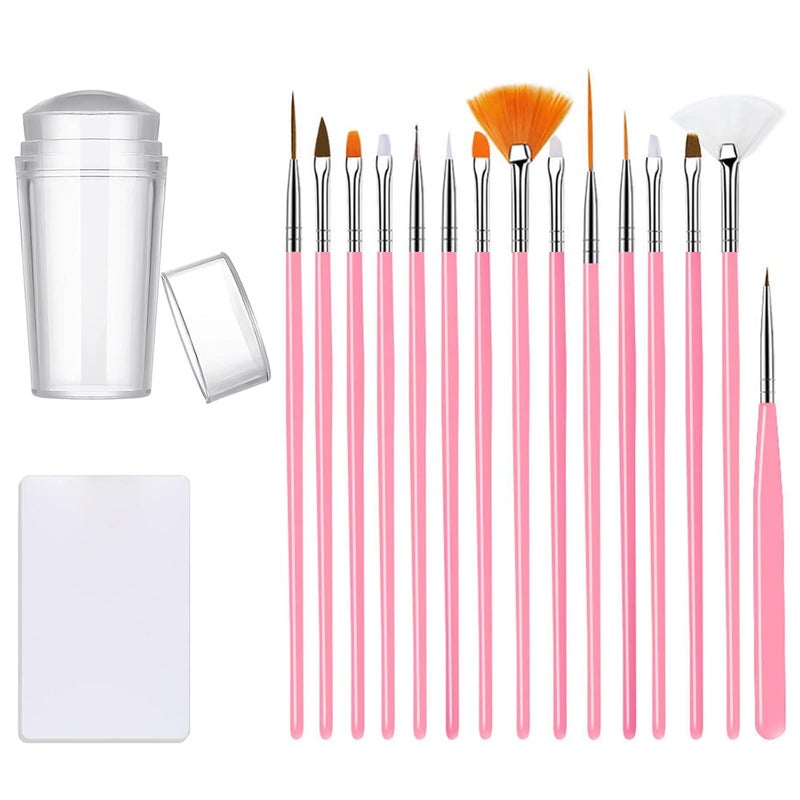 KAYZON Nail Stamper Nail Art Brushes, French Tip Nail Stamp Clear Nail Art Stamper Jelly with Scraper, 15pcs Nail Pen Brushes, Soft Silicone Stamper Printer DIY French Tip Nail Stamping Manicure Tool - Image 1